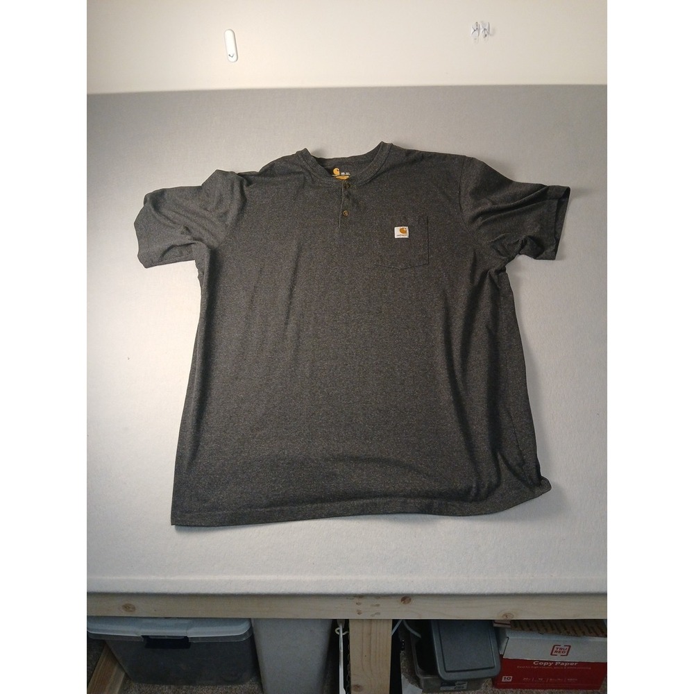 Carhartt Henley Dark Gray Pocket Logo Workwear Short Sleeve Mens S 3XLT - Picture 1 of 7